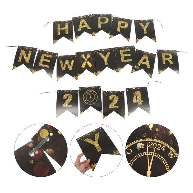OUNONA 5Set Bright Colors Festive Design New Year Bunting Flags for Family and Business Decorations