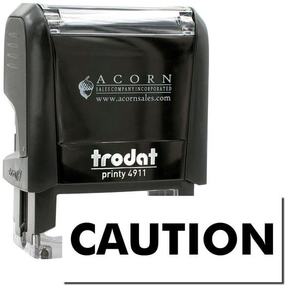 Self-Inking Caution Stamp, Trodat Printy 4911, Press and Print Stamping, Impression Size 5/8" x 1-1/2", Up to 10,000 Impressions - Black Ink