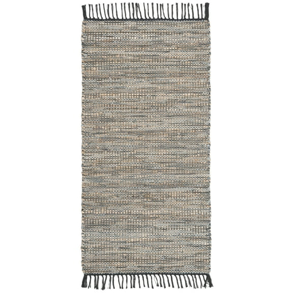 SAFAVIEH Vintage Leather Zharko Solid Braided Fringe Runner Rug, Grey, 2'3" x 6'