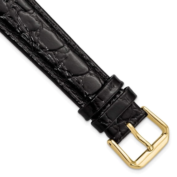 12mm Black Alligator Grain Leather Gold-tone Buckle Watch Band
