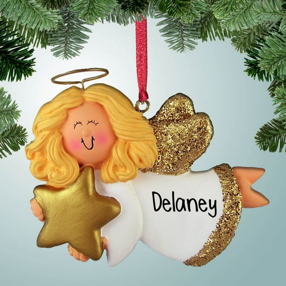 Angel with Star - Blonde Hair - Personalized Christmas Ornament - Perfect Stocking Stuffer - Great Gift Ideas