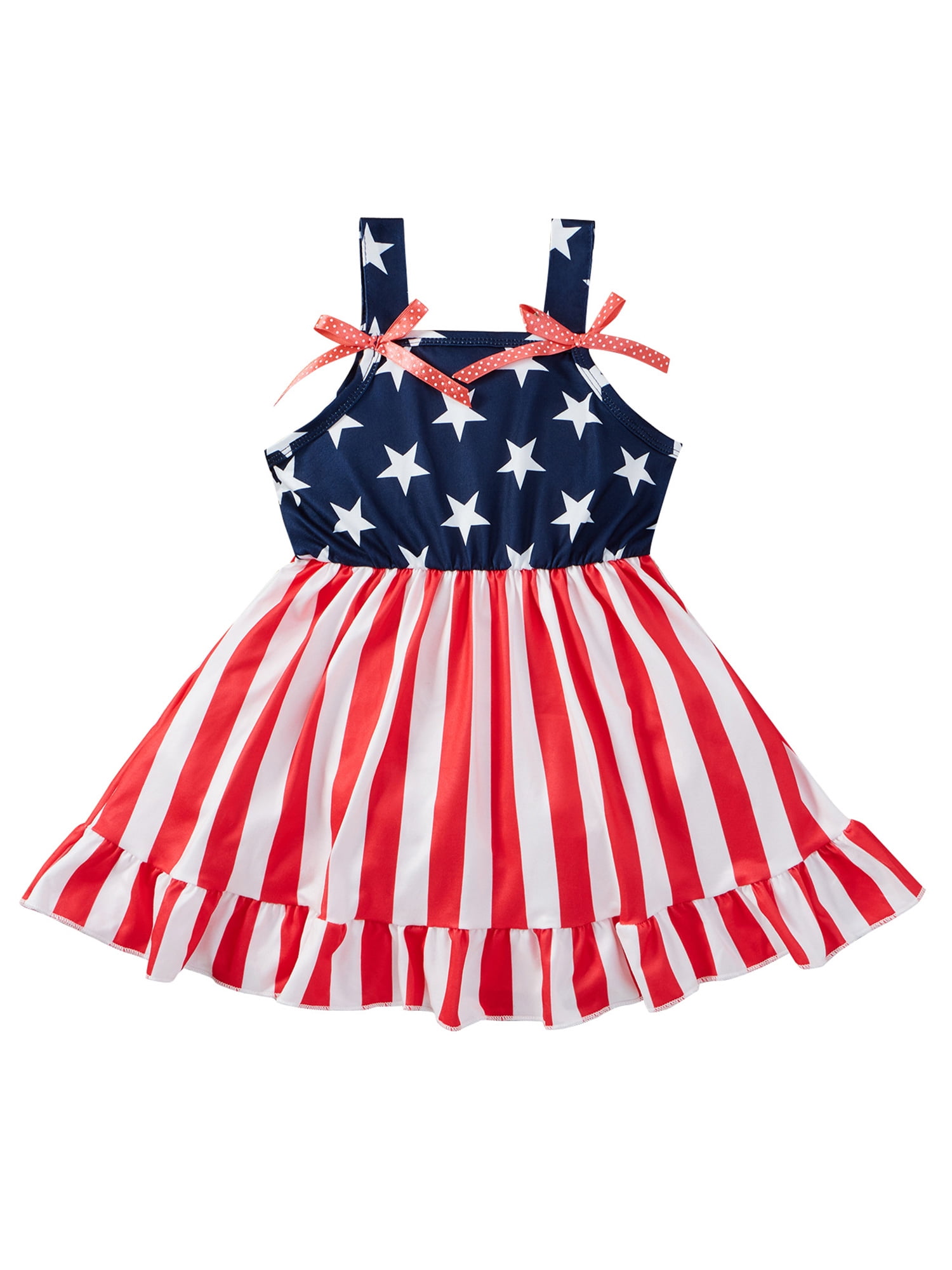 Bebiullo Toddler Baby Girl 4th of July Outfit Sleeveless Striped Stars