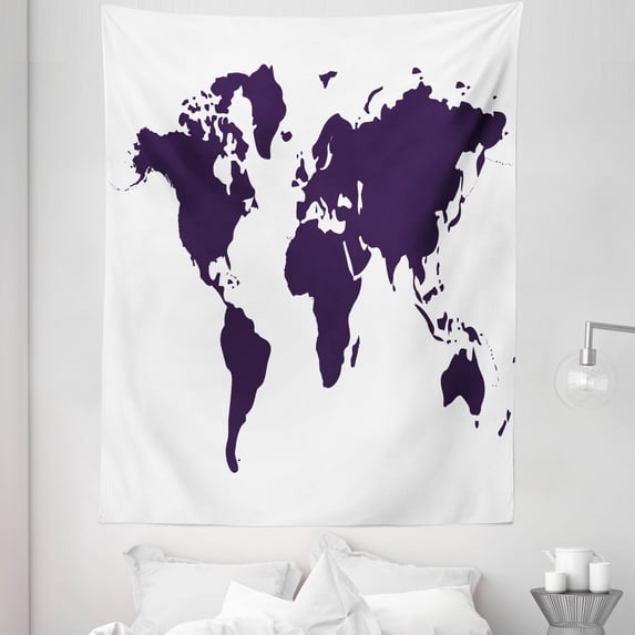 Map Tapestry, Indigo Colored Graphic Map of the World Vivid Display International Global Theme, Fabric Wall Hanging Decor for Bedroom Living Room Dorm, 5 Sizes, Indigo White, by Ambesonne