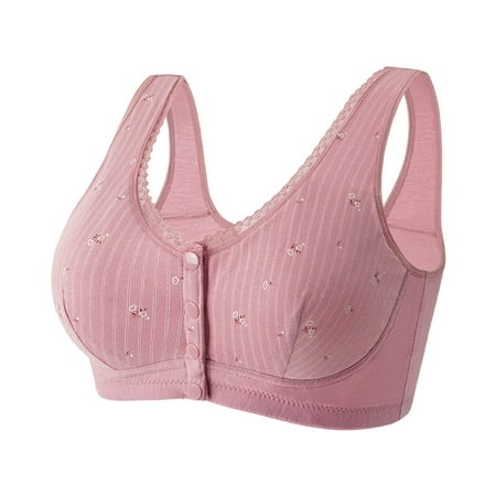 

RYRJJ Clearance Daisy Bras Front Snaps Full Coverage Bras Women s Plus Size Lace Trim Wirefree Front Button Closure Everyday Bra Comfortable Easy Close Sports Bras(Pink 42)