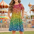 thumbnail image 2 of Ugoldhm Summer Sunflower Print Sundress for Girls Cold Shoulder Casual Dress 3-14 Years Kids Playful Printed Outfit, 2 of 8