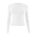 thumbnail image 3 of Women's Casual Basic Crop Tops Slim Fit Long Sleeve Crew Neck Solid Color Fall Pullover Shirts Tight Tee White M, 3 of 4
