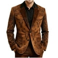 thumbnail image 5 of Men's Corduroy Western Print Blazer Vintage Single Button Coat Winter Part Long Sleeve Jacket with Pockets, 5 of 6