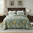 thumbnail image 1 of Travan Juego De Edredón De 3 Piezas, Colcha Acolchada De Algodón, Juego De Cama Acolchado De Gran Tamaño Con Estampado Floral, Con Fundas Para Todas Las Estaciones, Color Verde Vid, Tamaño Queen, 1 of 5