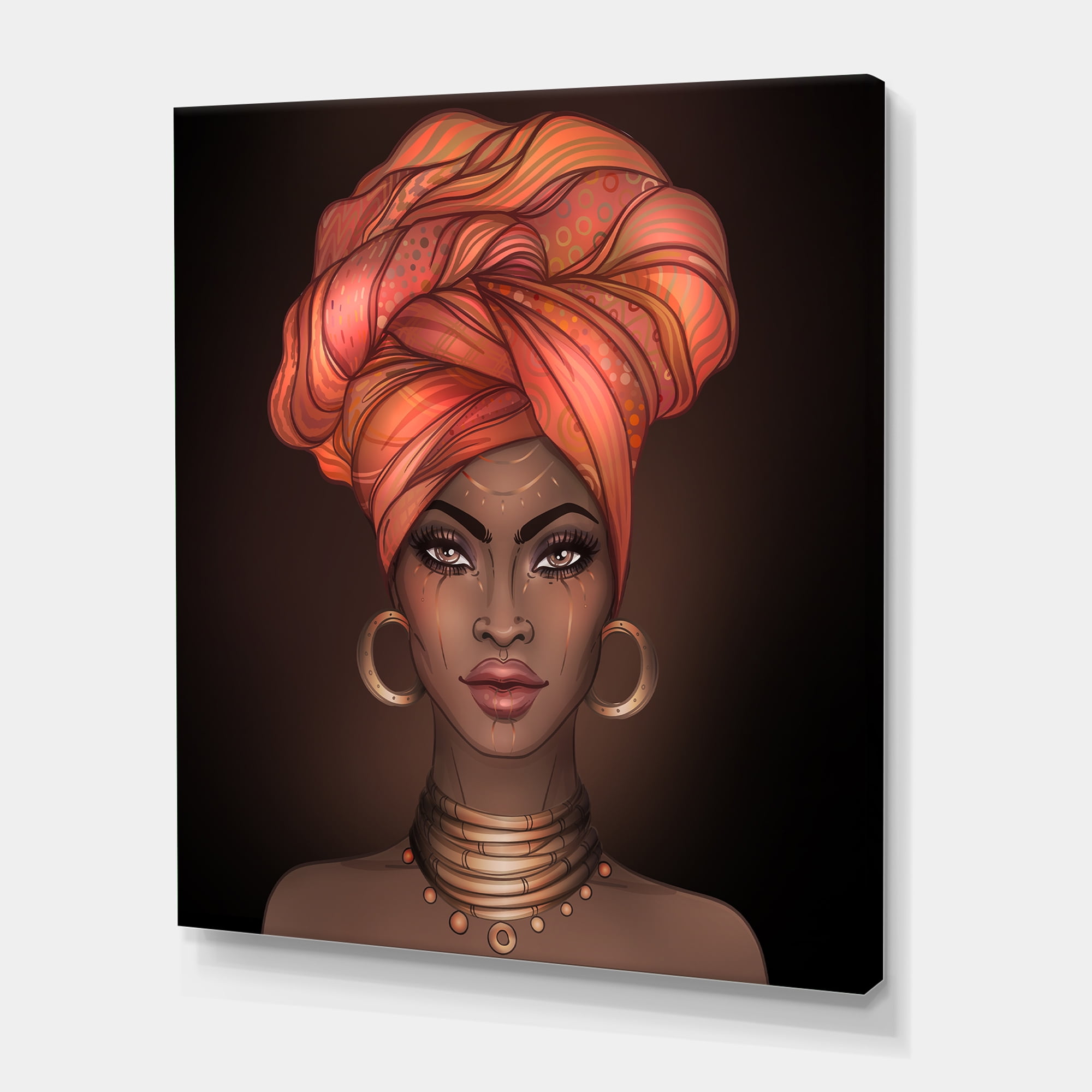 Designart ' African American Woman Portrait with Turban V ' Modern Canvas Wall Art Print