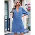 thumbnail image 4 of Vestido Camisero Vaquero para Mujer, de Verano, con Cuello en V, Minivestido Informal con Bolsillos. Azul S, 4 of 10