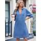 thumbnail image 4 of Vestido Camisero Vaquero para Mujer, de Verano, con Cuello en V, Minivestido Informal con Bolsillos. Azul S, 4 of 10