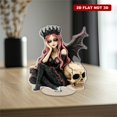 thumbnail image 4 of Rotating acrylic figurine features a gothic fairy with pink and black hair sitting on a skull wearing a fanged crown, 4 of 8