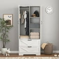 thumbnail image 6 of 72" White Armoire Wardrobe Closet with Mirror Door & LED Light, 2-Door Bedroom Clothes Cabinet with Hanging Rod, Drawers & Adjustable Shelves, Modern Farmhouse Storage Wardrobe for Apartment, 6 of 8