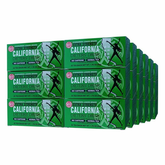 36 Packs Evergreen Leaves Brand Extra Strength California Dieters' Drink, Caffeine Free Herbal Dietary 720 Tea Bags