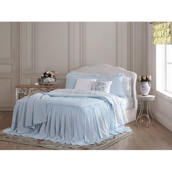 Shabby Chic® - King Bedspread, Soft Cotton Bedding with Matching Shams, Beautifully Draped Home Decor for All Seasons (Seren Blue, King)