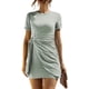 thumbnail image 3 of Vestido ceñido al cuerpo con cuello redondo para mujer, vestido de camiseta de manga corta con lazo en la cintura, minivestido informal de verano 2022 S-XXL Fokelyi WRLF-106-3, 3 of 7