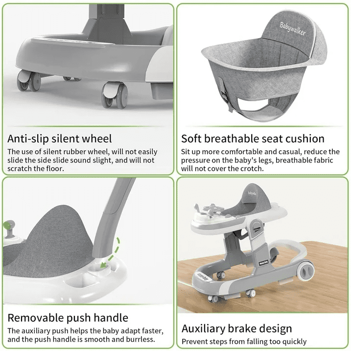 JUANYU Multifunctional Baby Walkers,Height-Adjustable Push Walker for Infants 6-24 Months,Grey