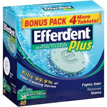 Efferdent Plus Mint Antibacterial Denture Cleanser, 40 Count