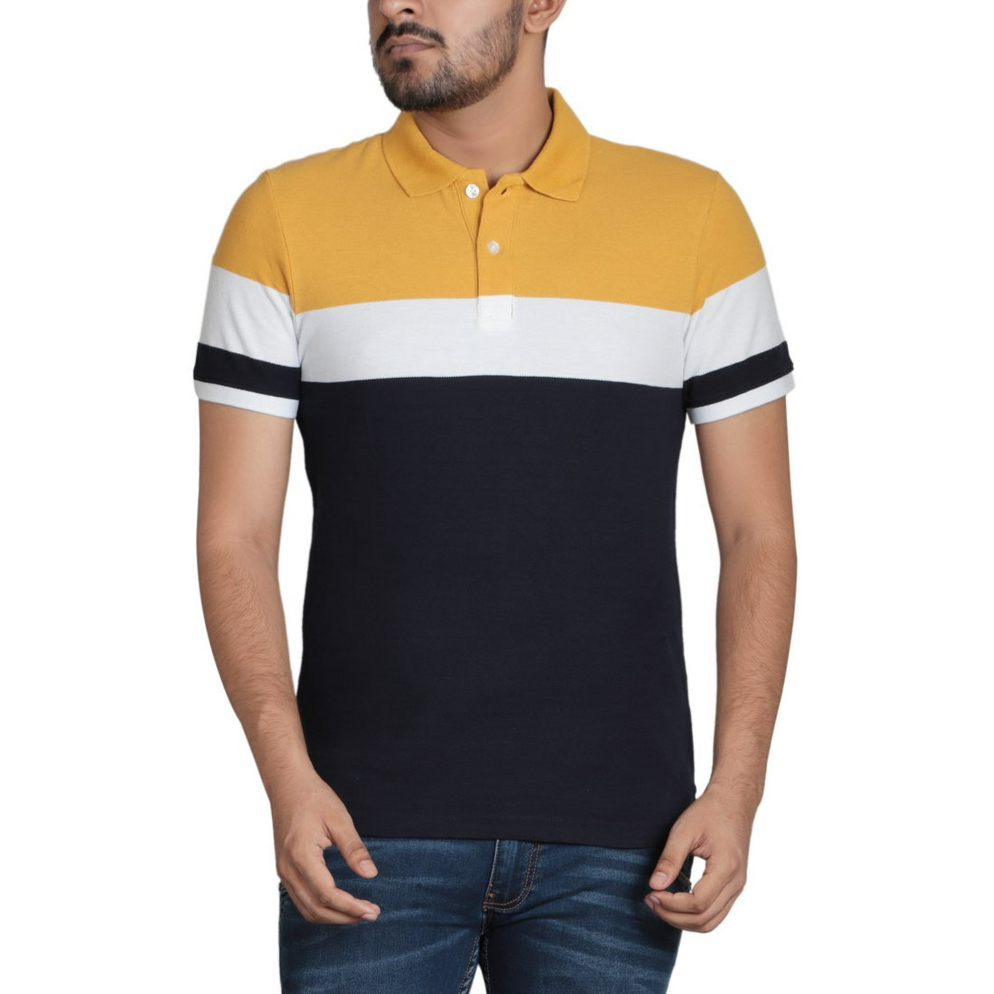 Black polo shirt with yellow collar online