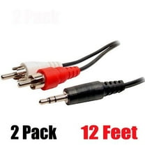iMBAPrice 12 feet 3.5mm New Stereo to Two RCA Splitter Cable - Black, 2-Value Pack