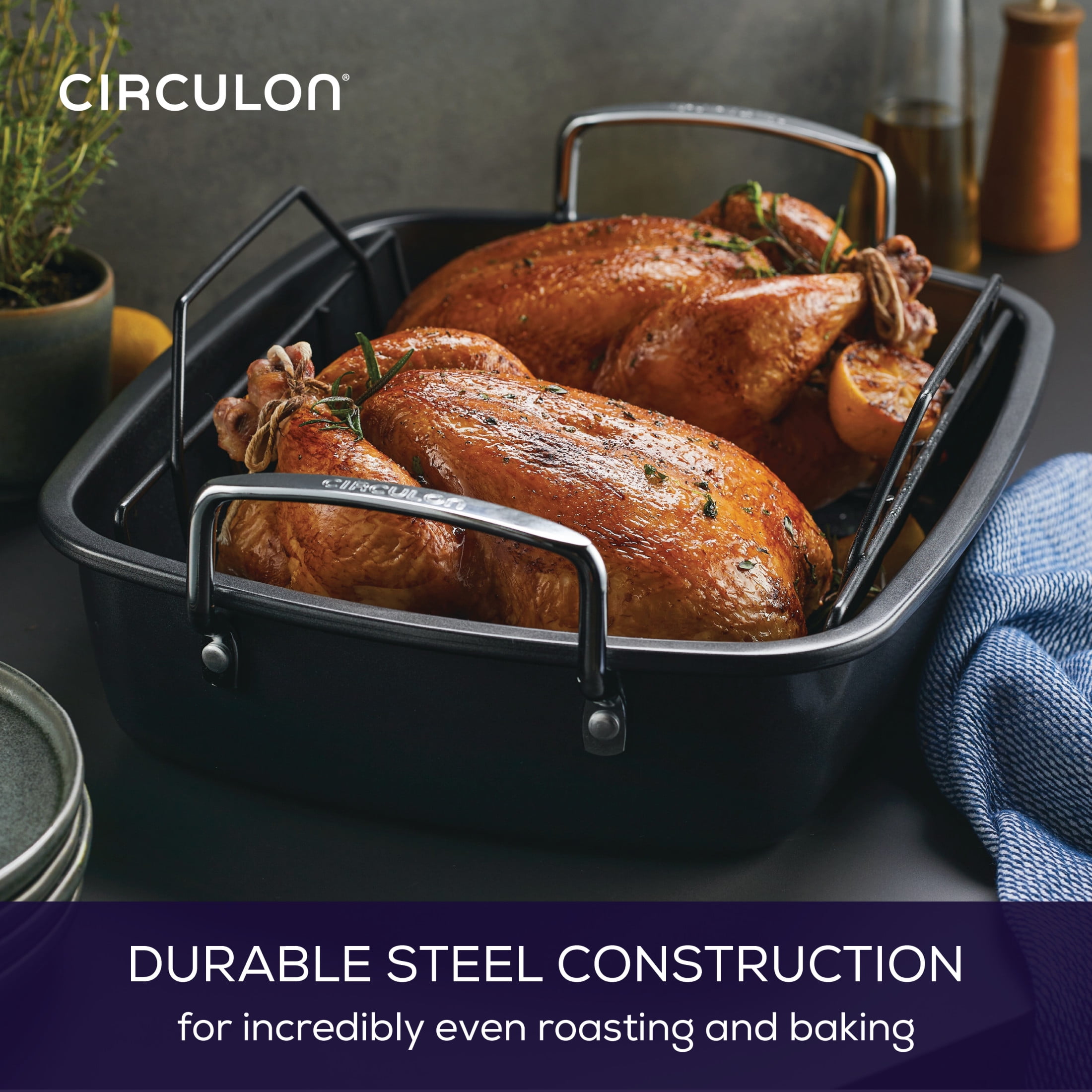 Nonstick Roasting Pan with Easy Serve Rack – Circulon