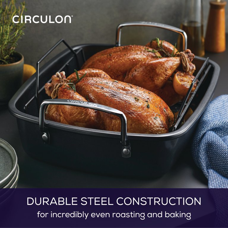 Circulon Ultra-Lasting Nonstick Roasting Pan with Easy Serve Rack, 17-Inch  x 13-Inch, Black