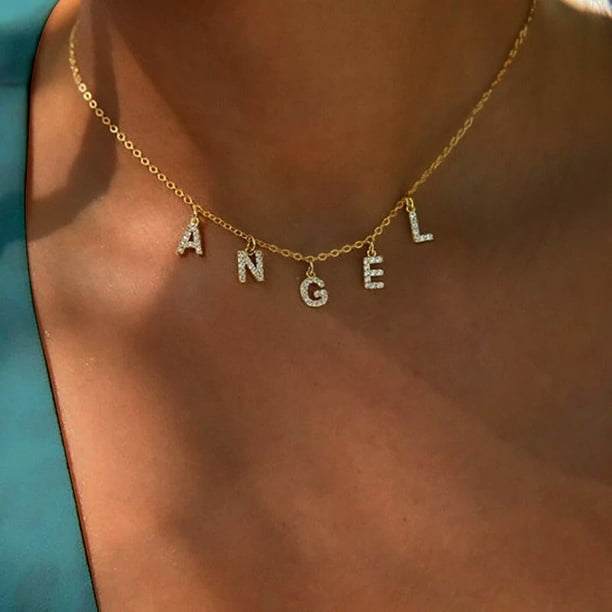 Custom Personalized Name Necklace for Women Initial Letter Pendant Zircon Necklace Stainless Steel Wholesale Jewelry Walmart en linea