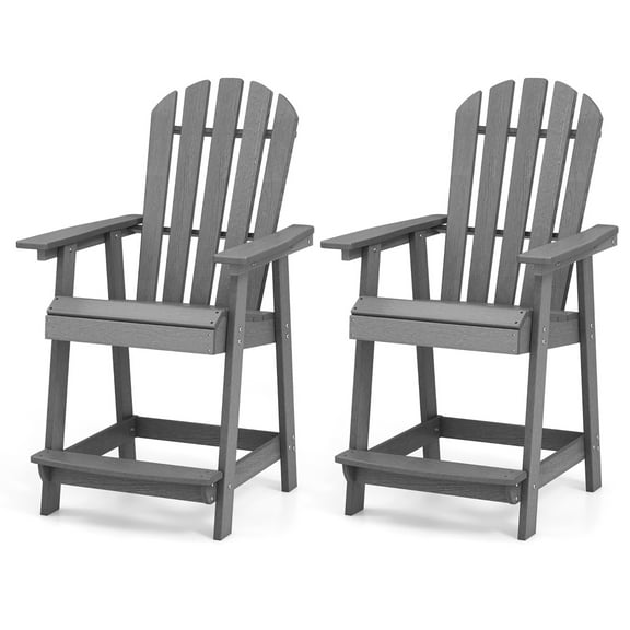 Gymax 2PCS Bar Stool HDPE Chair w/ Armrest Footrest Home Indoor Outdoor Patio Gray