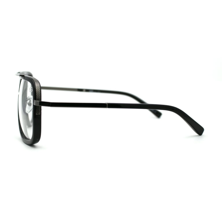 Mens Large Double Bridge Racer Rectangle Clear Lens Fashion Glasses  Gunmetal Black