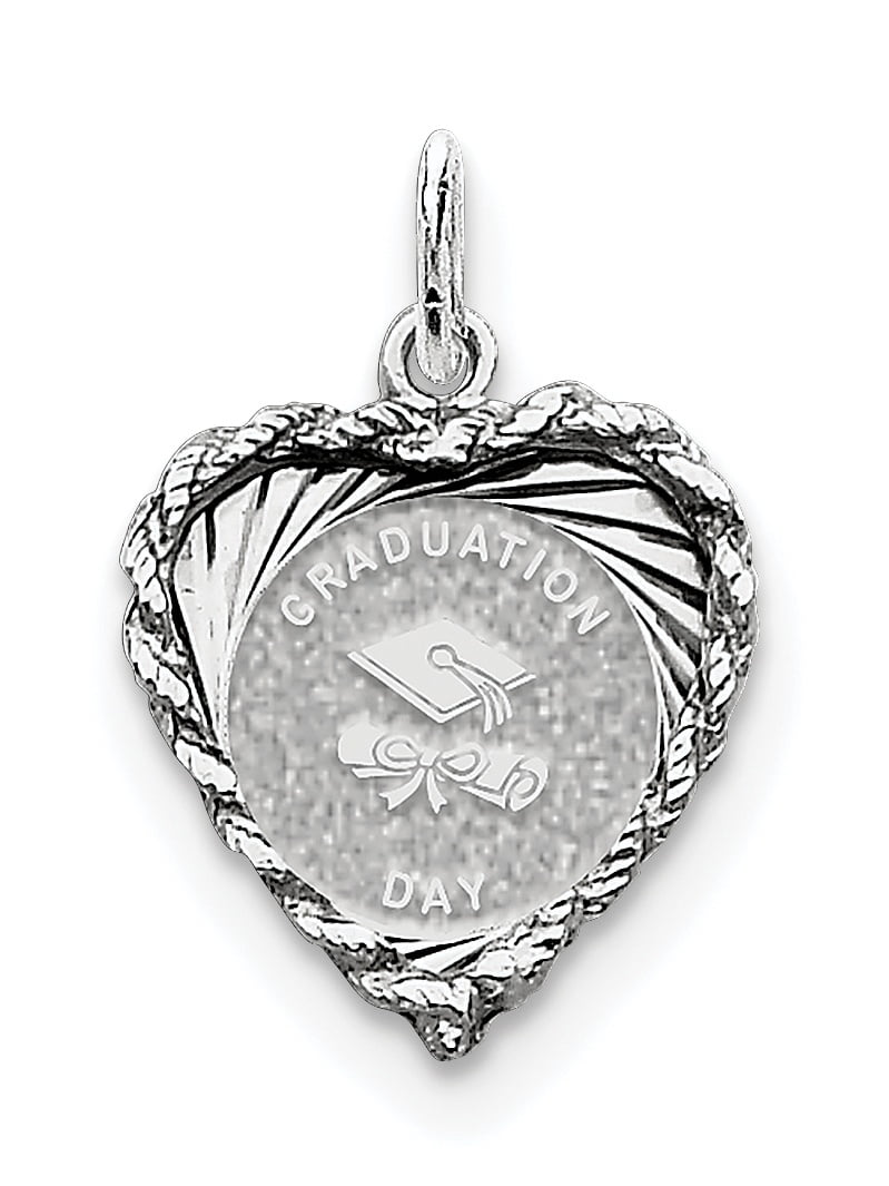 Sterling Silver Rhodium-plated Graduation Cap & Diploma Disc Charm
