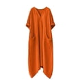 thumbnail image 4 of JGGSPWM Cotton Linen Long Dresses for Women Oversized 3/4 Sleeve Irregular Hem V Neck Dress Summer Casual Boho Beach Dress Orange S, 4 of 7
