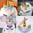 thumbnail image 3 of Adornos para tartas de unicornio, horquilla y pestañas de cuerno de unicornio, decoración de fiesta de unicornio para cumpleaños/boda, 3 of 5