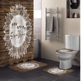 thumbnail image 1 of FMSHPON Wooden Board 4 Piece Bathroom Set Shower Curtain Bath Rug Contour Mat and Toilet Lid Cover, 1 of 7