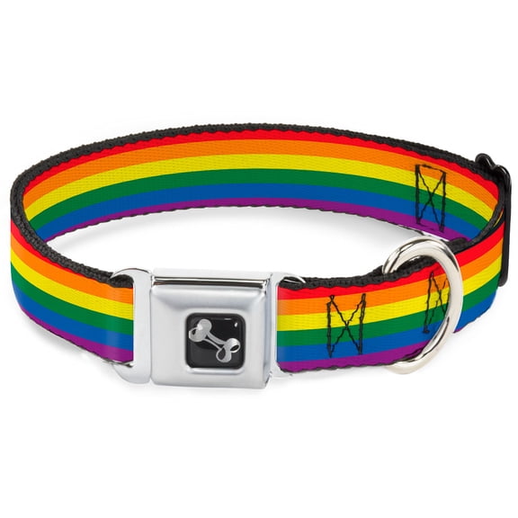 Buckle-Down Pet Collar, Dog Collar Metal Seatbelt Buckle, Flag Pride Rainbow, 9.5 to 13 Inches 1.0 Inch Wide