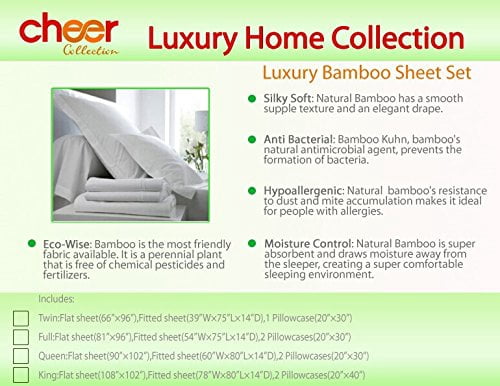 Cheer Collection  Silky Soft Luxurious Rayon from Bamboo Sheet Set White King