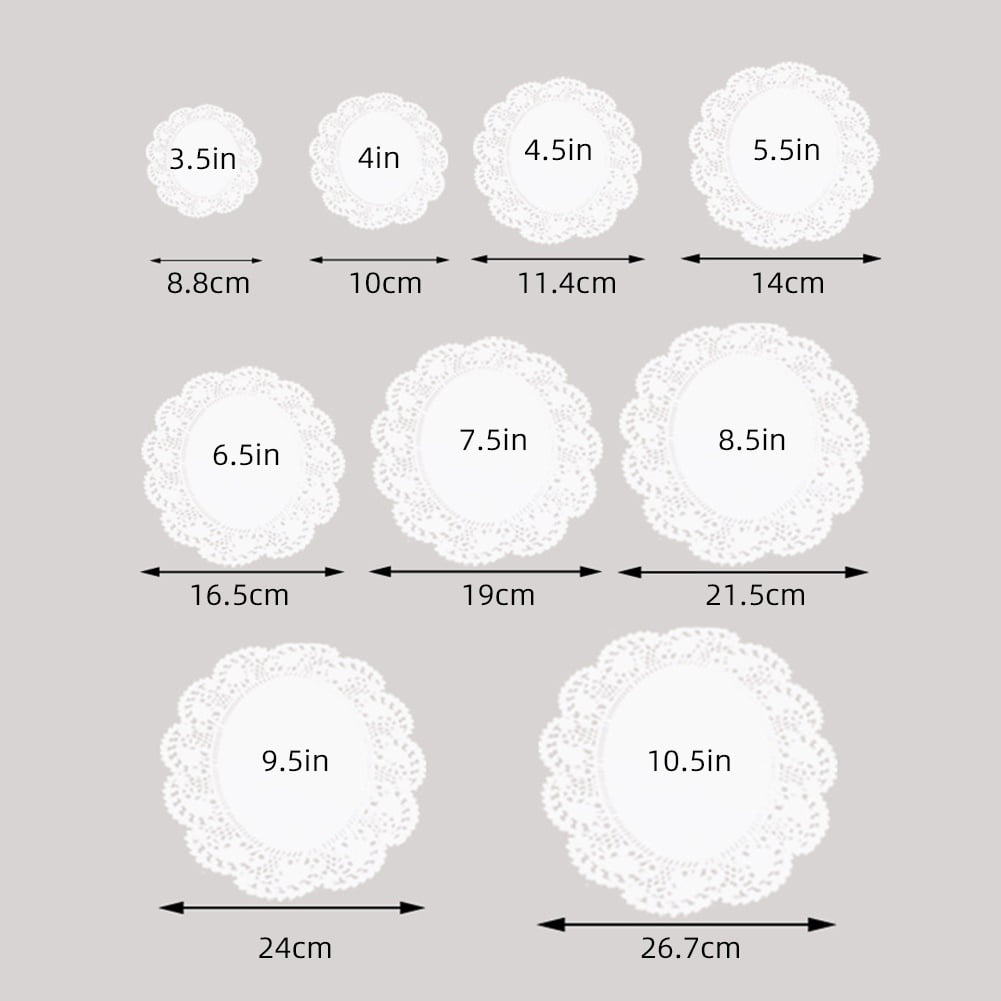 Xiec 100pcs Round Paper Lace Doilies Cake Meat Party Wedding Baking Decoration, Size: 10.5