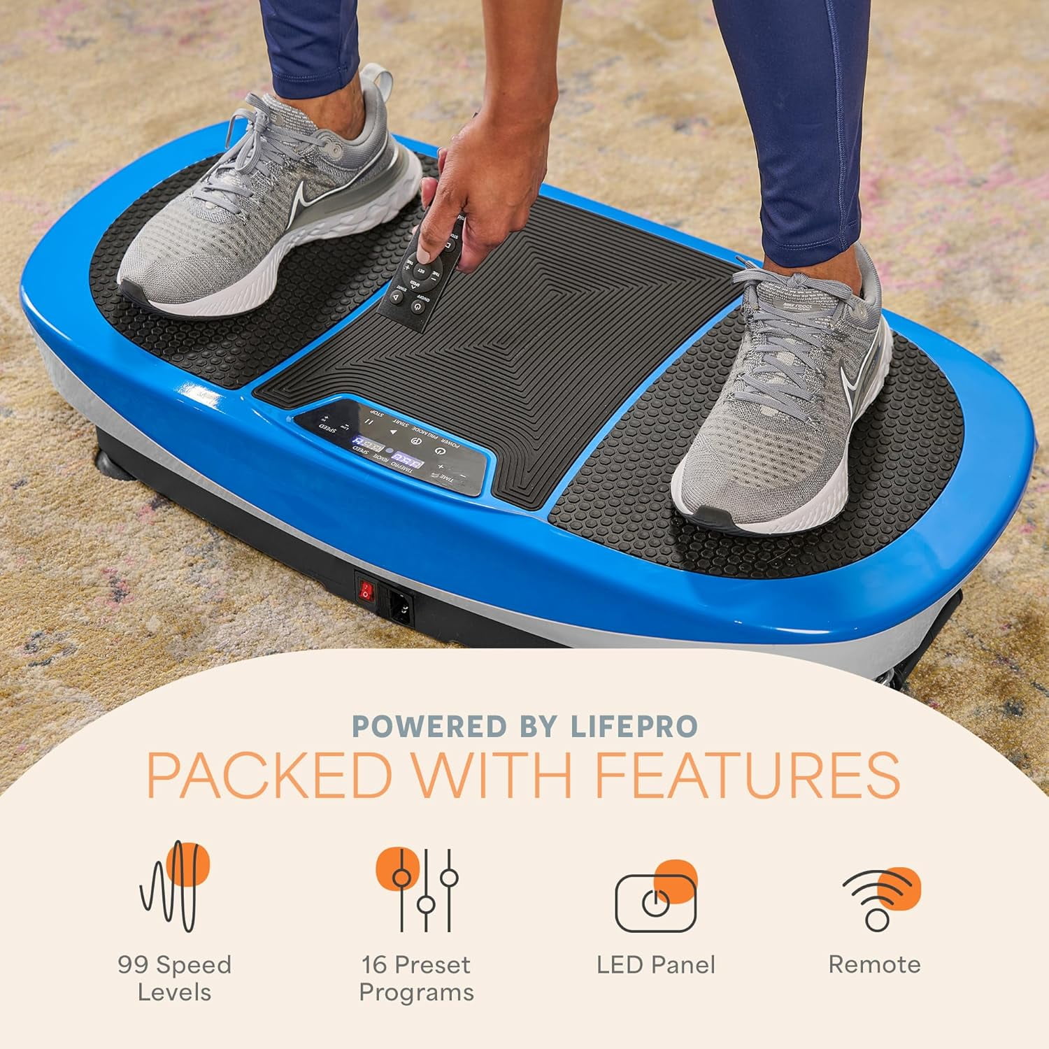 Lifepro Rumblex Max 4D Vibration Plate Exercise Machine – Triple Motor Full Body Vibrating Plate for Weight Loss, Circulation, Recovery & Home Fitness Training - Blue