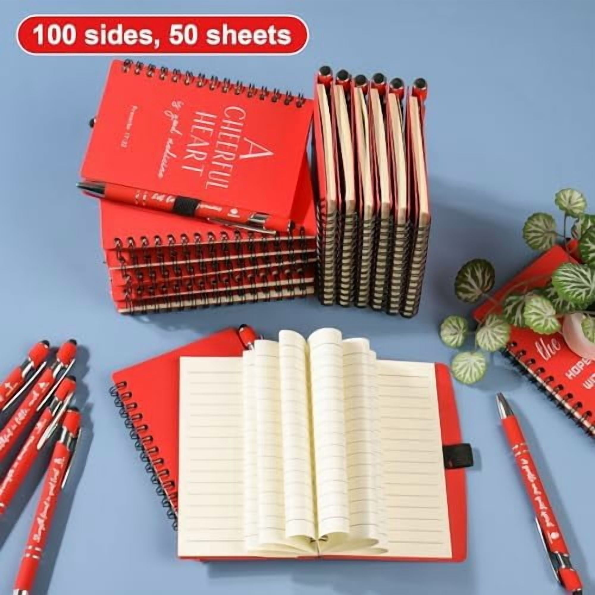Hasako Christian Prayer Journal Spiral Red Notebooks Bulk with Pens- Small Lined Notepads (4.13”x5.43”) - Mothers Day Gifts for women, Church Members & Bible Study Groups (30 Sets Red)