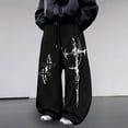 thumbnail image 2 of CONZONE Men's Baggy Sweatpants Gothic Wide Leg Pants for Men Trendy Elastic Waist Graphic Y2K Soft Streetwear Joggers With Pocket, 2 of 5