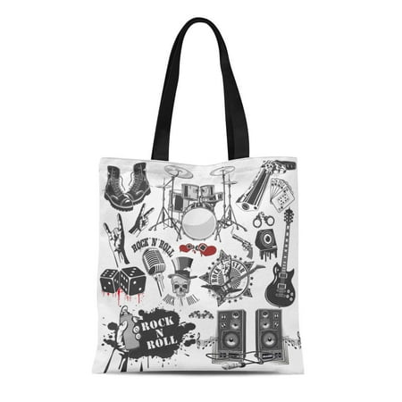 LADDKE Canvas Bag Resuable Tote Grocery Shopping Bags Drum of Symbols Related to Rock and Roll Guitar Music Band Hand Electric Kit Tote