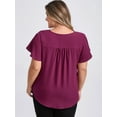 thumbnail image 3 of DARING DIVA Women's Plus Ruffle Sleeve V Neck Button Decor Blouse 2X Purple Red, 3 of 5