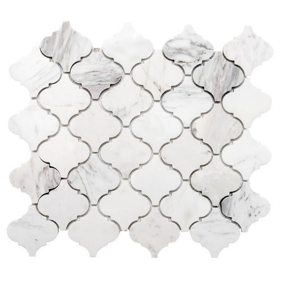 The Tile Life Santorini Arabesque Volakas Marble Mosaic Floor and Wall Tile, 12" x 12", 1-Piece