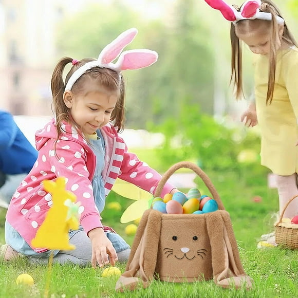 Panier Lapin de Pâques en Peluche, Paniers de Chasse aux Oeufs Panier Lapin de Pâques en Peluche, Seaux de Pâques avec Longues Oreilles en Peluche Sacs de Chasse aux Oeufs Personnalisés, Sacs Fourre-Tout Lapin de Pâques pour Décorations de Pâques Bonbons,