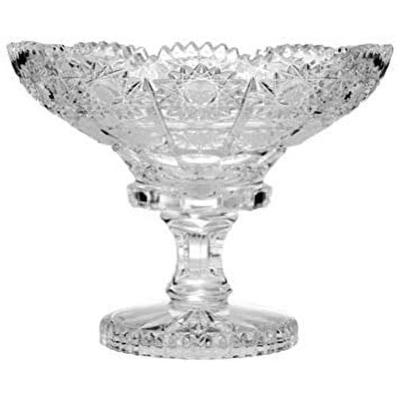 Aurum Crystal AU50705, 6'' Footed Centerpiece Bowl with Geometrical Crystal Hand Cut Design, Home Decor Vintage Fruit Platter on Stem, Decorative Round Deep Serving Dish on Foot, Wedding Gift