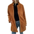 thumbnail image 2 of Puntoco Mujer Color Sólido Solapa Reversible Terciopelo Bolsillo Grande Mediano Largo Suéter De Manga Larga Sin Capucha Chaqueta De Abrigo Casual Puntoco Puntoco-1384, 2 of 7