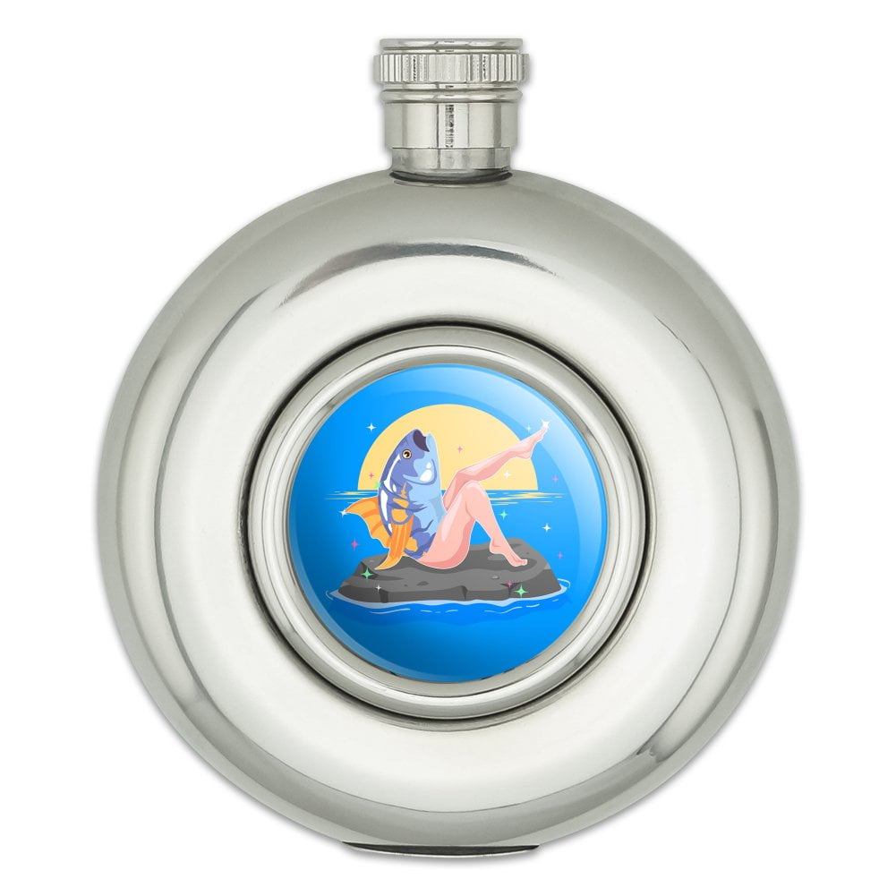 Reverse Mermaid With Tuna Head Round Stainless Steel 5oz Hip Drink