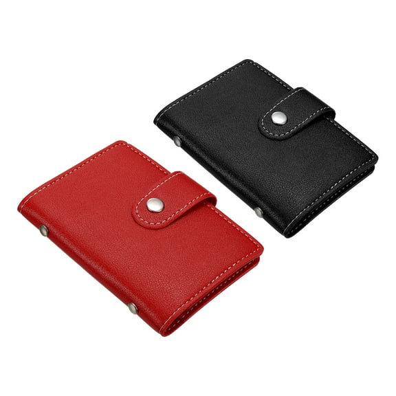 Uxcell Credit Card Holder, 2 Pack Slim Wallet Leather Purse Business Cards Protector with 26 Card Slots, Black, Red