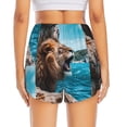 thumbnail image 2 of Lsque Ice Blue Coastal Lion Printed Women's Running Shorts with Liner Pockets,Elastic Quick Dry Workout Athletic Gym Yoga Shorts,Womens High Waist Shorts-XX-Large, 2 of 9