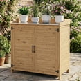 thumbnail image 5 of Weatherproof Wooden Storage Cabinet with Metal Tabletop - Outdoor Potting Bench, Garden Work Table with Adjustable Shelf & Double Doors for Backyard, Patio, Lawn in Natural, 5 of 7