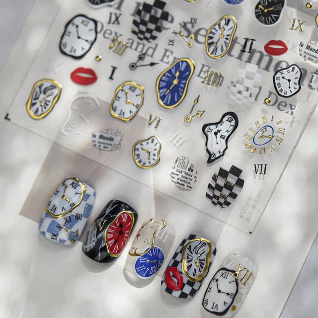 Adhesivo para uñas Quezadyl, 1 hoja, diseño de reloj 5D, autoadhesivo
